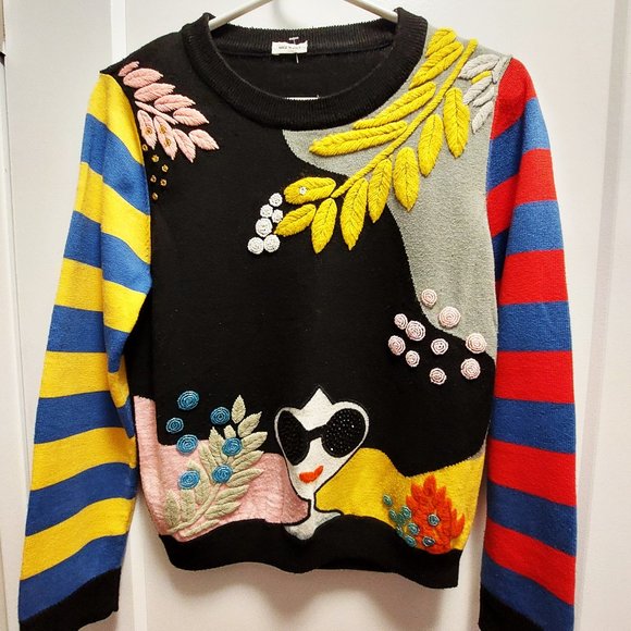 Source Unknown Sweaters - Women's Made in Italy Wool/Polyester Decorative Crew Neck L/S Sweater Large